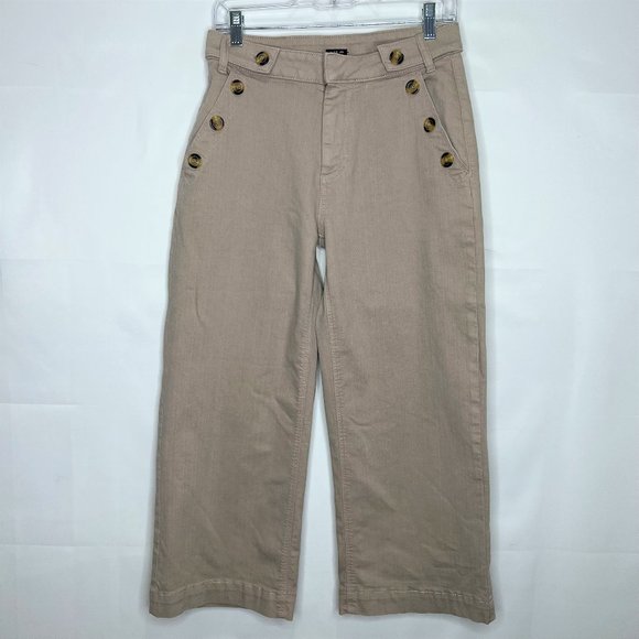 Simply Vera Wang Woman’s Capri’s sz 6 Wide Leg Khaki Button Accents Pants - Picture 1 of 9